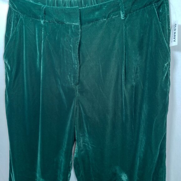 Old Navy Pants XL Taylor Wide Leg Trouser Extra High Rise Green Velour New - Picture 13 of 16